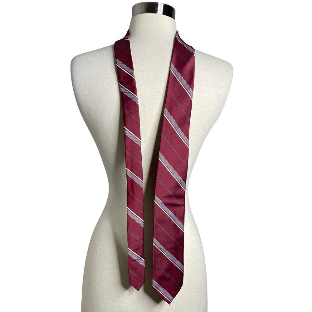 Vintage Christian Dior Striped Neck Tie Burgundy Gray